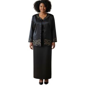 Giovanna Signature Skirt Set 26W Black Gold Embroidery Elegant Holiday Luxe Glam